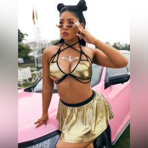 Gold Bralette skirt set